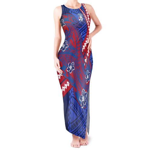 Personalized Western Bulldogs Tank Maxi Dress Polynesian Tribal Bulldog Mascot With Hibiscus Floral Art