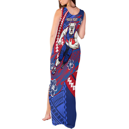 Personalized Western Bulldogs Tank Maxi Dress Polynesian Tribal Bulldog Mascot With Hibiscus Floral Art