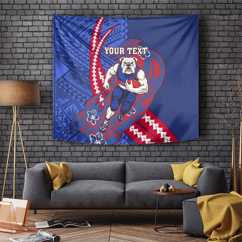 Personalized Western Bulldogs Tapestry Polynesian Tribal Bulldog Mascot With Hibiscus Floral Art