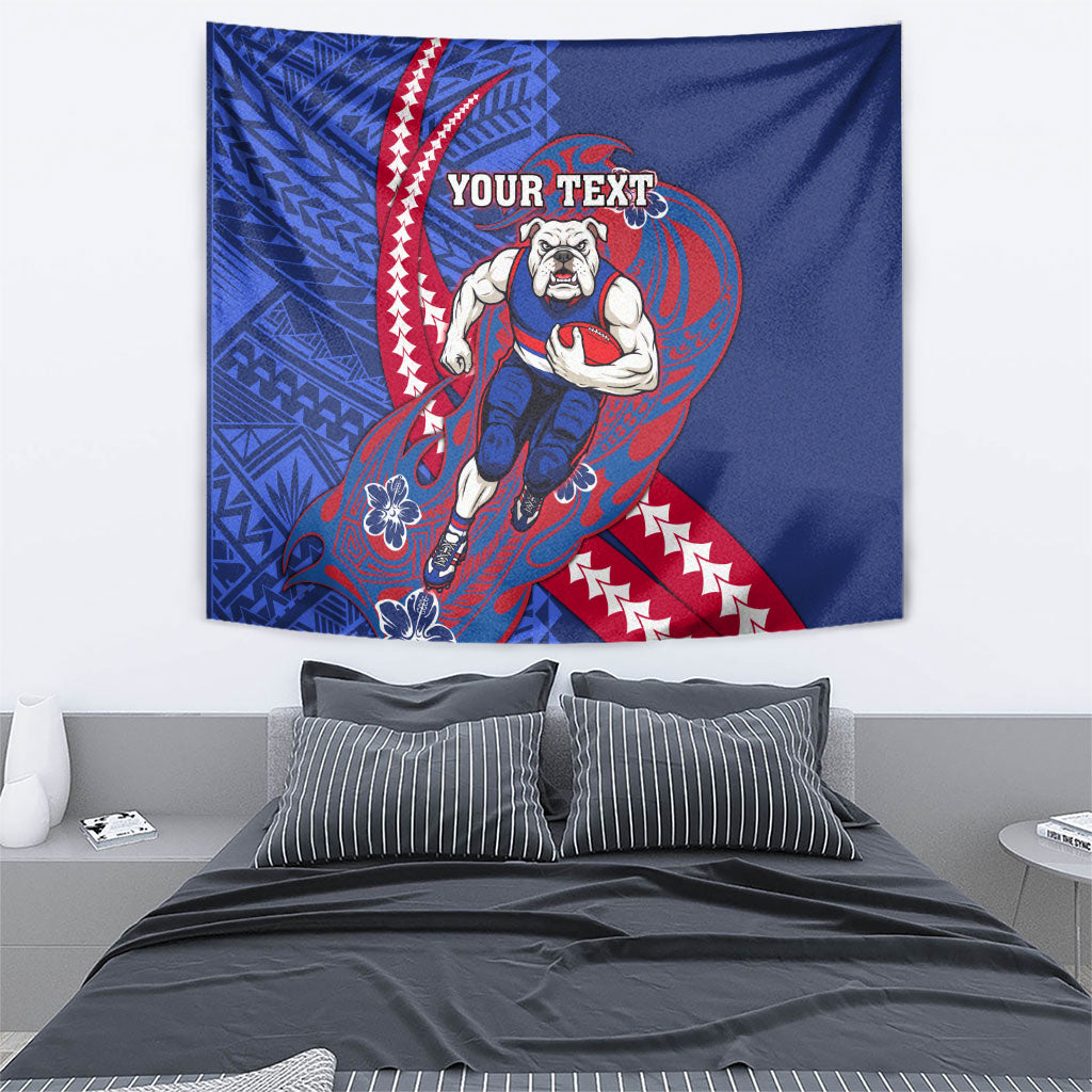 Personalized Western Bulldogs Tapestry Polynesian Tribal Bulldog Mascot With Hibiscus Floral Art