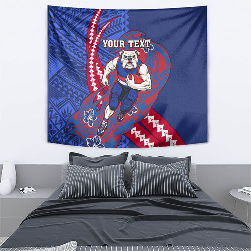 Personalized Western Bulldogs Tapestry Polynesian Tribal Bulldog Mascot With Hibiscus Floral Art