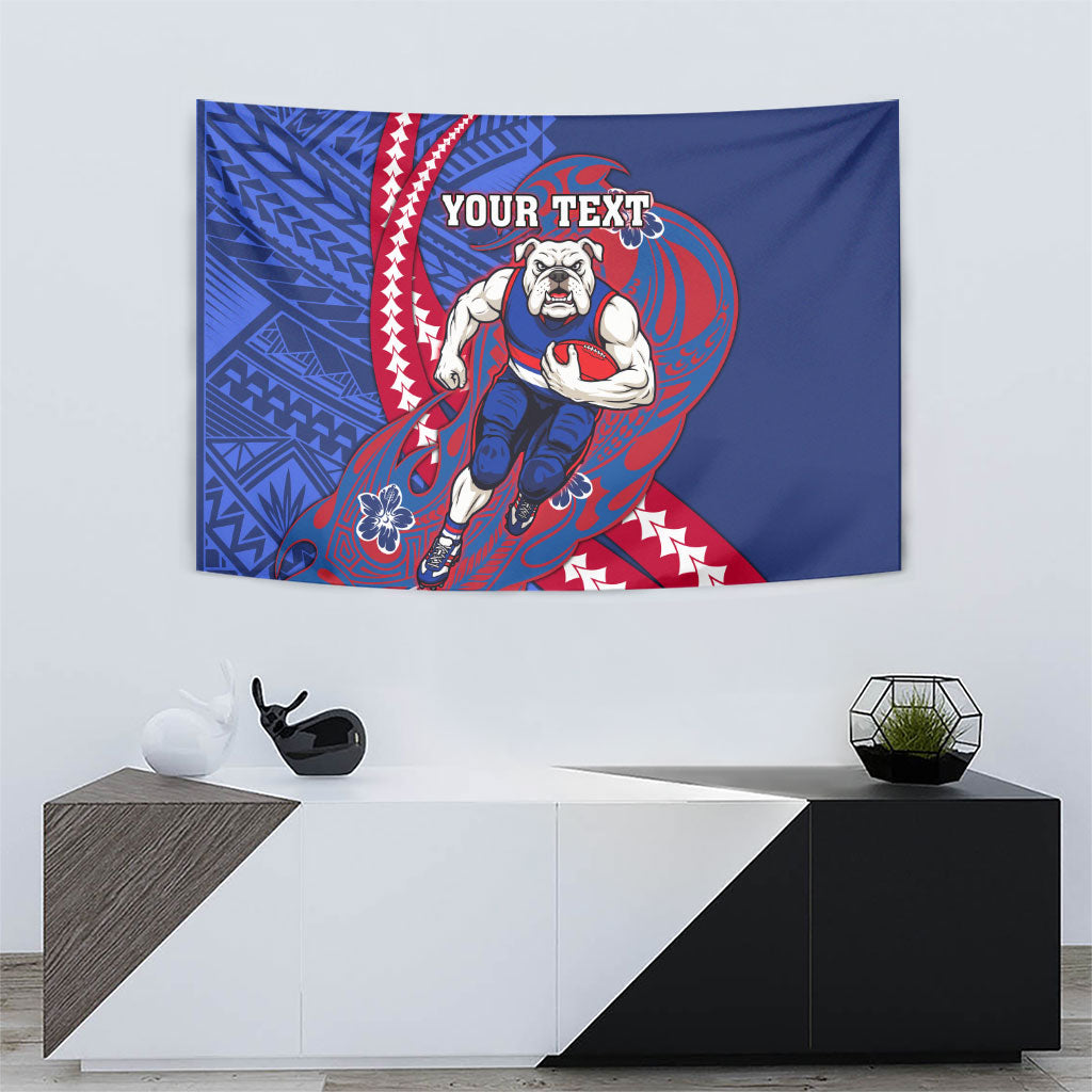 Personalized Western Bulldogs Tapestry Polynesian Tribal Bulldog Mascot With Hibiscus Floral Art