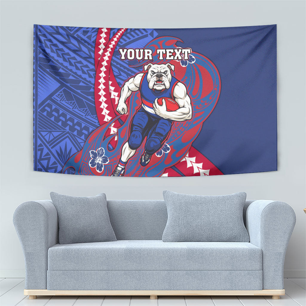 Personalized Western Bulldogs Tapestry Polynesian Tribal Bulldog Mascot With Hibiscus Floral Art