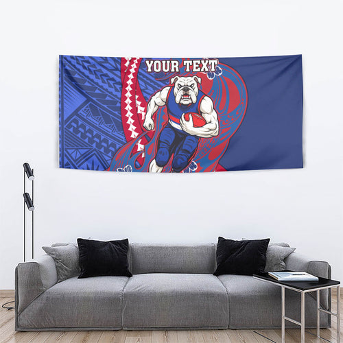 Personalized Western Bulldogs Tapestry Polynesian Tribal Bulldog Mascot With Hibiscus Floral Art