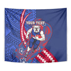 Personalized Western Bulldogs Tapestry Polynesian Tribal Bulldog Mascot With Hibiscus Floral Art
