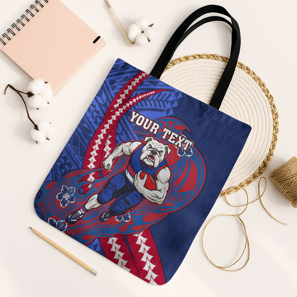 Personalized Western Bulldogs Tote Bag Polynesian Tribal Bulldog Mascot With Hibiscus Floral Art