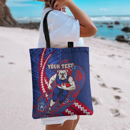 Personalized Western Bulldogs Tote Bag Polynesian Tribal Bulldog Mascot With Hibiscus Floral Art