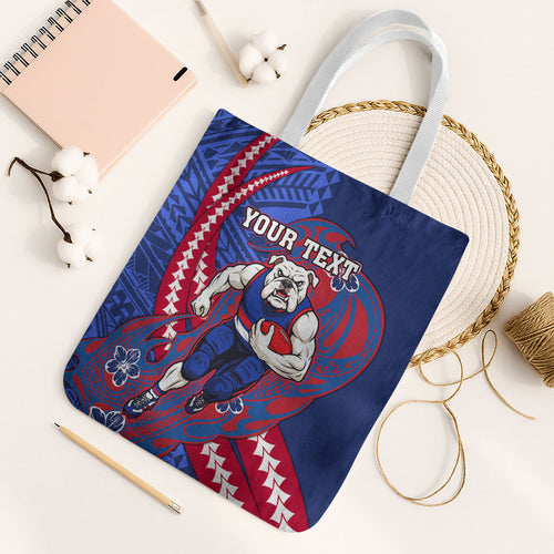 Personalized Western Bulldogs Tote Bag Polynesian Tribal Bulldog Mascot With Hibiscus Floral Art