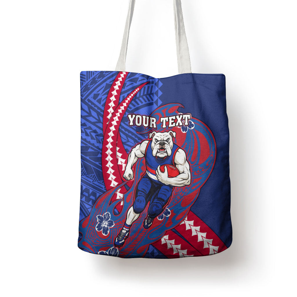 Personalized Western Bulldogs Tote Bag Polynesian Tribal Bulldog Mascot With Hibiscus Floral Art