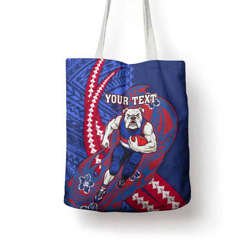Personalized Western Bulldogs Tote Bag Polynesian Tribal Bulldog Mascot With Hibiscus Floral Art