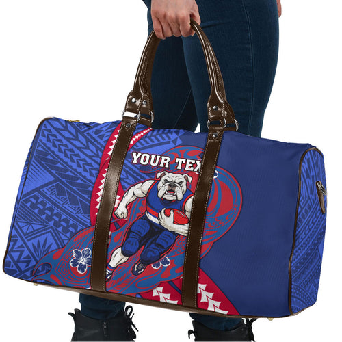 Personalized Western Bulldogs Travel Bag Polynesian Tribal Bulldog Mascot With Hibiscus Floral Art