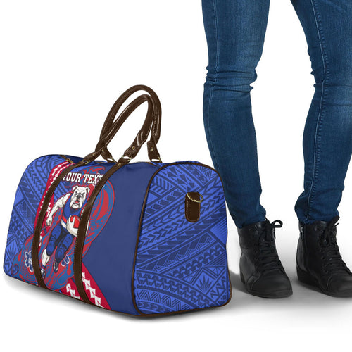Personalized Western Bulldogs Travel Bag Polynesian Tribal Bulldog Mascot With Hibiscus Floral Art