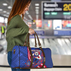 Personalized Western Bulldogs Travel Bag Polynesian Tribal Bulldog Mascot With Hibiscus Floral Art