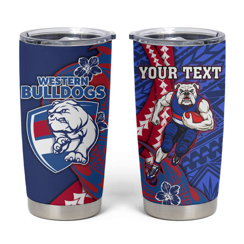 Personalized Western Bulldogs Tumbler Cup Polynesian Tribal Bulldog Mascot With Hibiscus Floral Art