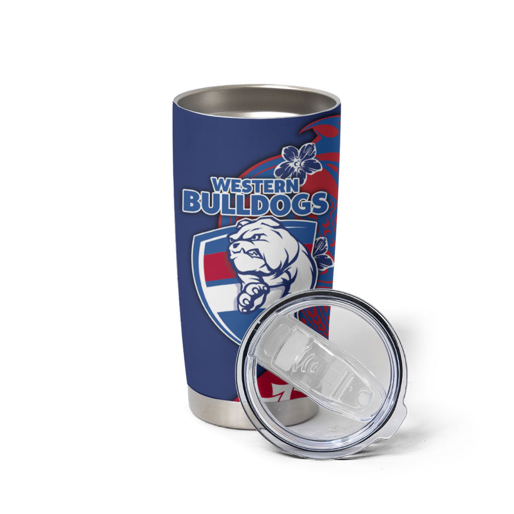 Personalized Western Bulldogs Tumbler Cup Polynesian Tribal Bulldog Mascot With Hibiscus Floral Art