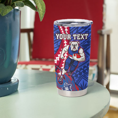 Personalized Western Bulldogs Tumbler Cup Polynesian Tribal Bulldog Mascot With Hibiscus Floral Art