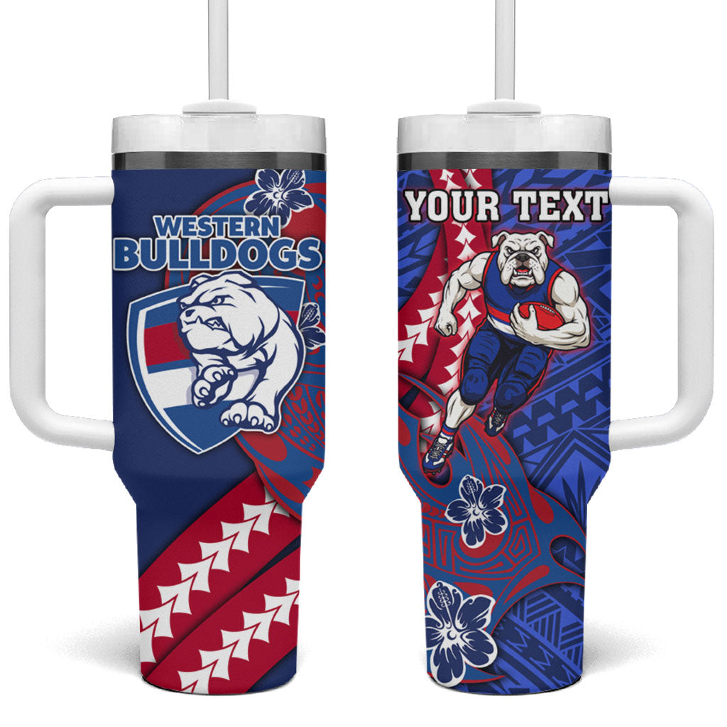 Personalized Western Bulldogs Tumbler With Handle Polynesian Tribal Bulldog Mascot With Hibiscus Floral Art