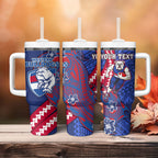 Personalized Western Bulldogs Tumbler With Handle Polynesian Tribal Bulldog Mascot With Hibiscus Floral Art