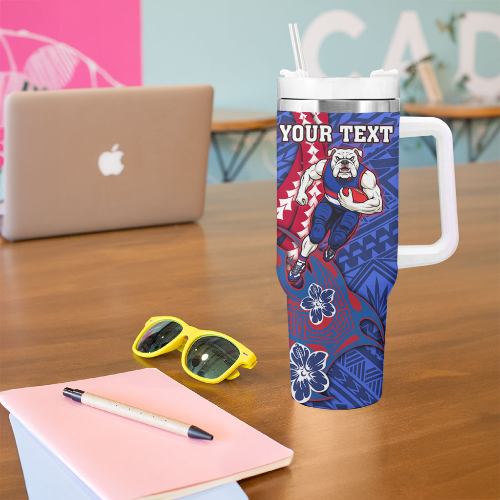 Personalized Western Bulldogs Tumbler With Handle Polynesian Tribal Bulldog Mascot With Hibiscus Floral Art