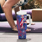Personalized Western Bulldogs Tumbler With Handle Polynesian Tribal Bulldog Mascot With Hibiscus Floral Art