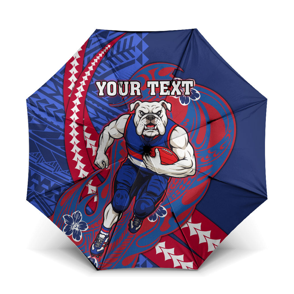 Personalized Western Bulldogs Umbrella Polynesian Tribal Bulldog Mascot With Hibiscus Floral Art