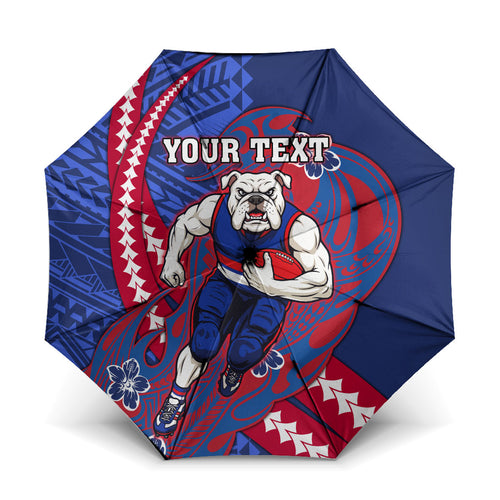 Personalized Western Bulldogs Umbrella Polynesian Tribal Bulldog Mascot With Hibiscus Floral Art