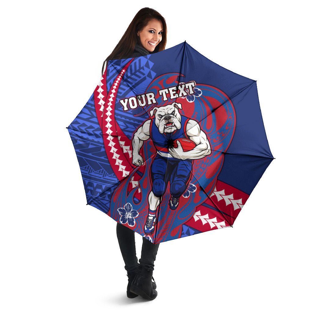 Personalized Western Bulldogs Umbrella Polynesian Tribal Bulldog Mascot With Hibiscus Floral Art