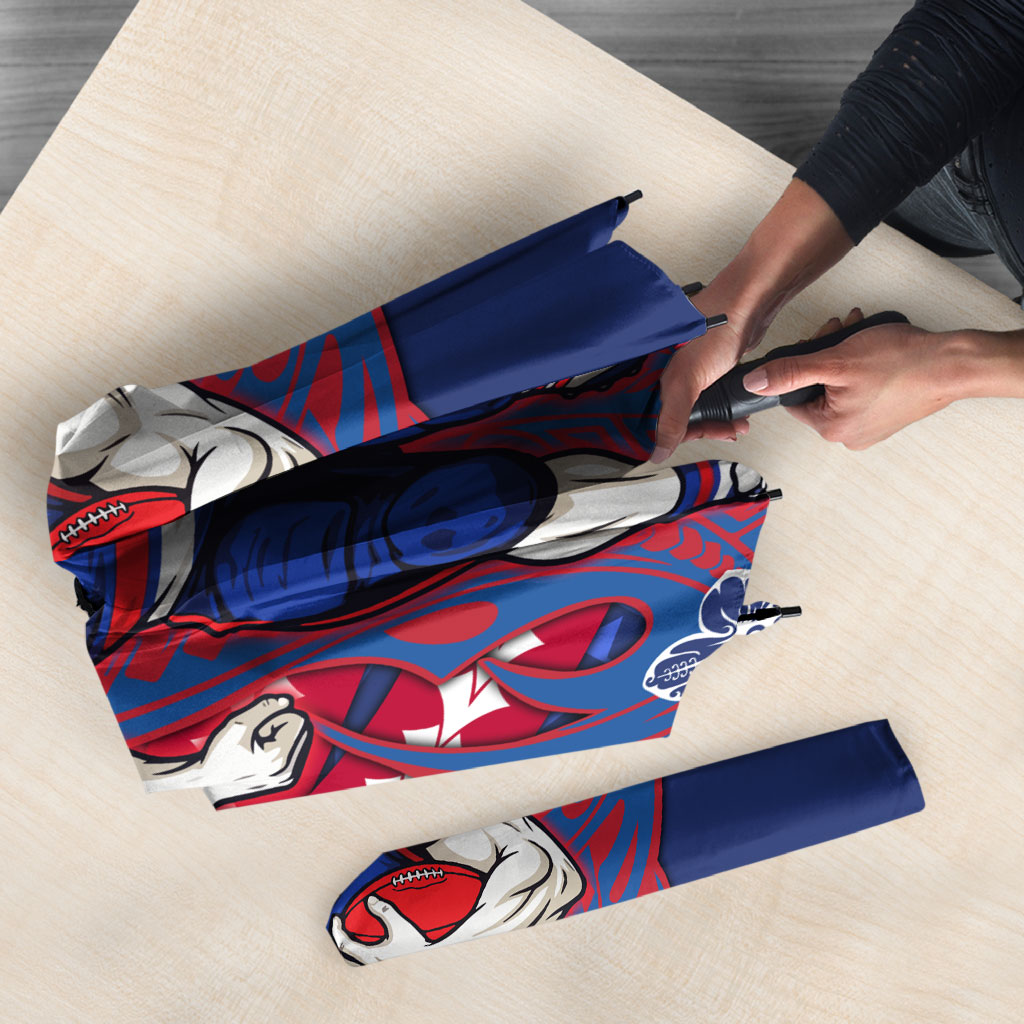 Personalized Western Bulldogs Umbrella Polynesian Tribal Bulldog Mascot With Hibiscus Floral Art