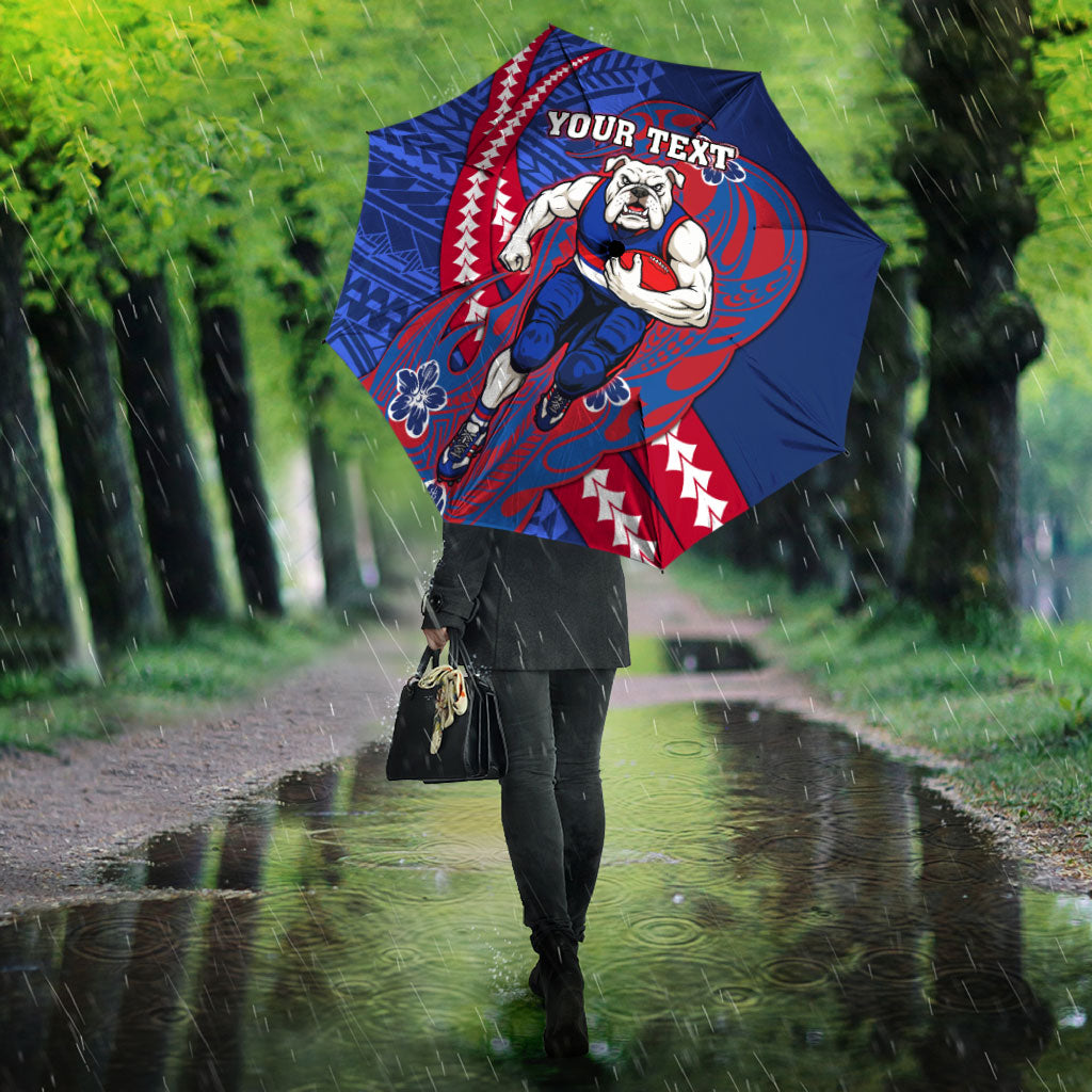 Personalized Western Bulldogs Umbrella Polynesian Tribal Bulldog Mascot With Hibiscus Floral Art