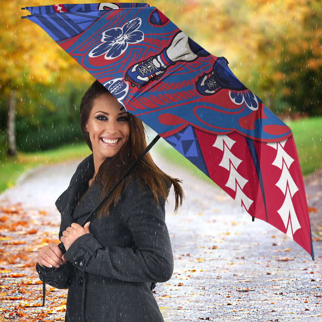 Personalized Western Bulldogs Umbrella Polynesian Tribal Bulldog Mascot With Hibiscus Floral Art