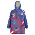 Personalized Western Bulldogs Wearable Blanket Hoodie Polynesian Tribal Bulldog Mascot With Hibiscus Floral Art