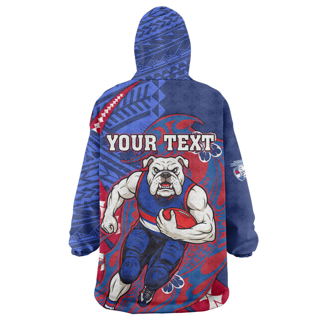 Personalized Western Bulldogs Wearable Blanket Hoodie Polynesian Tribal Bulldog Mascot With Hibiscus Floral Art