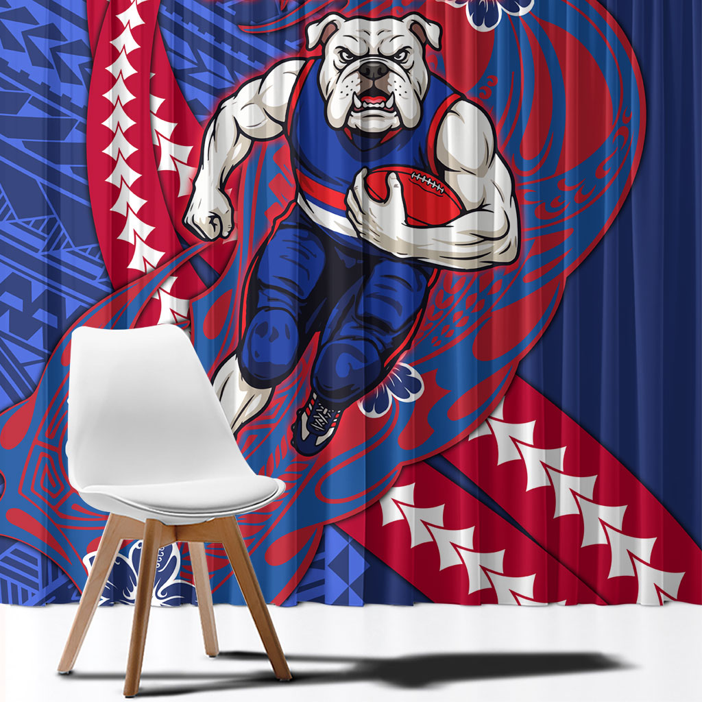 Personalized Western Bulldogs Window Curtain Polynesian Tribal Bulldog Mascot With Hibiscus Floral Art
