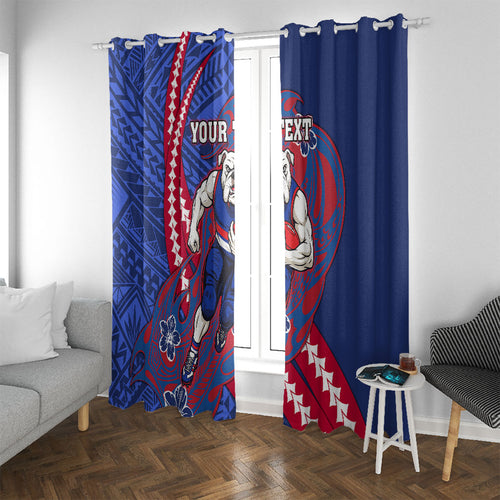 Personalized Western Bulldogs Window Curtain Polynesian Tribal Bulldog Mascot With Hibiscus Floral Art