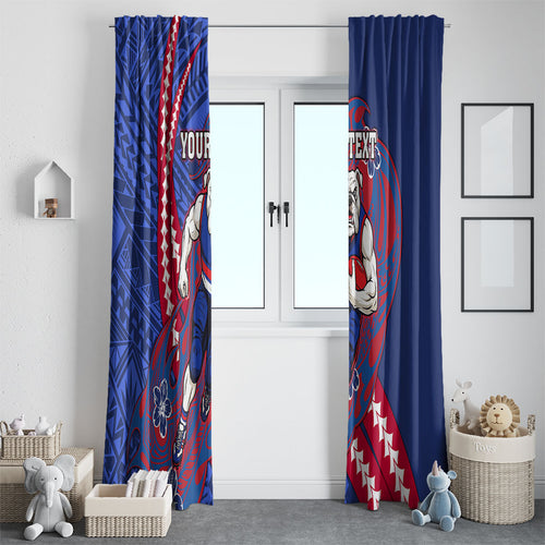 Personalized Western Bulldogs Window Curtain Polynesian Tribal Bulldog Mascot With Hibiscus Floral Art