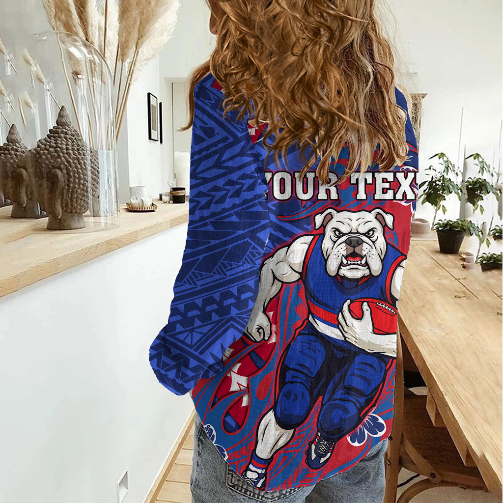 Personalized Western Bulldogs Women Casual Shirt Polynesian Tribal Bulldog Mascot With Hibiscus Floral Art