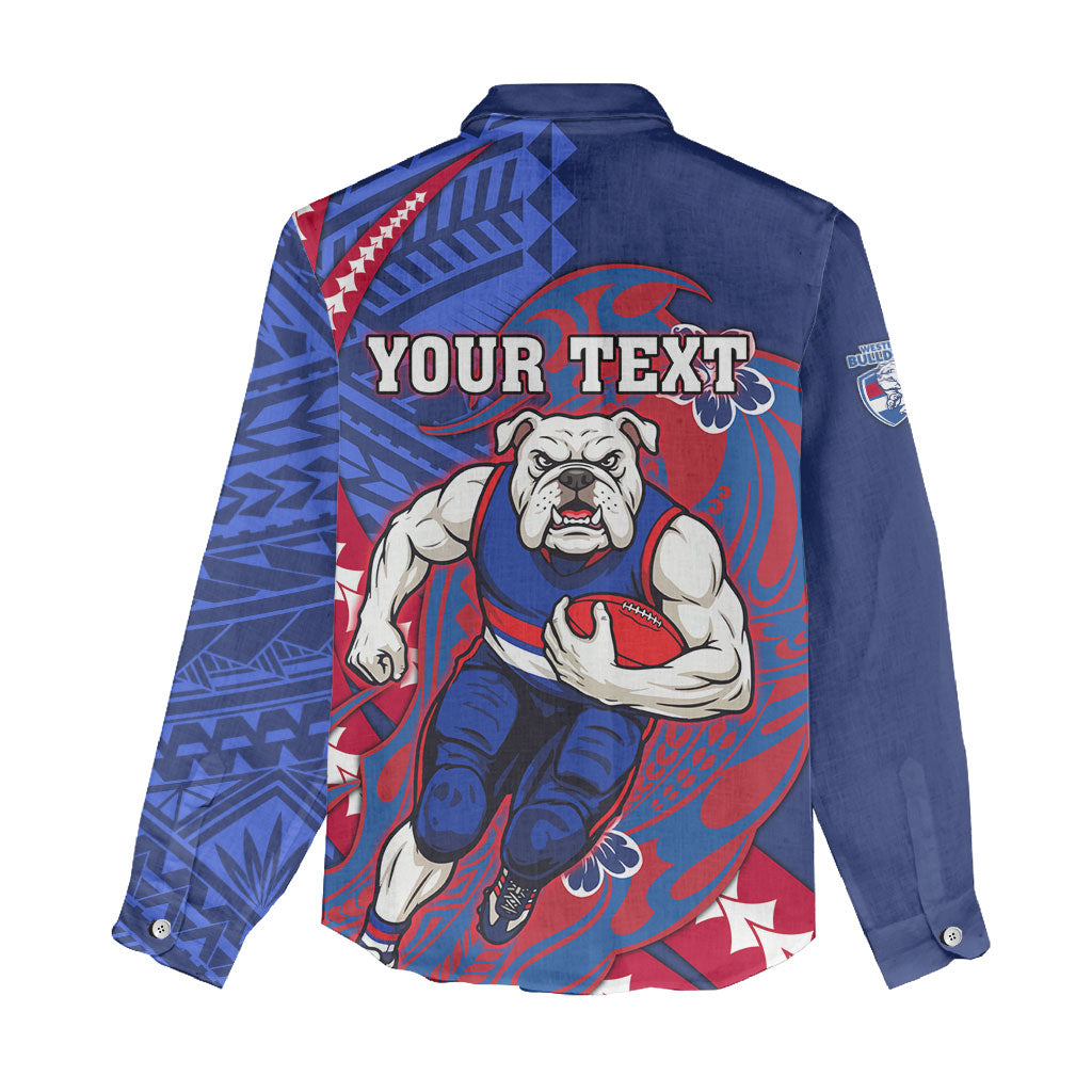 Personalized Western Bulldogs Women Casual Shirt Polynesian Tribal Bulldog Mascot With Hibiscus Floral Art