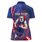 Personalized Western Bulldogs Women Polo Shirt Polynesian Tribal Bulldog Mascot With Hibiscus Floral Art