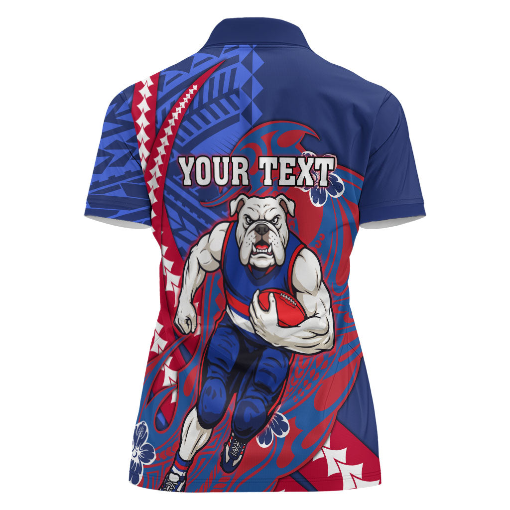 Personalized Western Bulldogs Women Polo Shirt Polynesian Tribal Bulldog Mascot With Hibiscus Floral Art