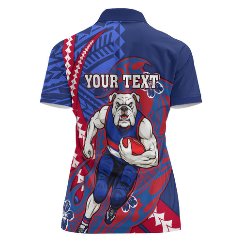 Personalized Western Bulldogs Women Polo Shirt Polynesian Tribal Bulldog Mascot With Hibiscus Floral Art