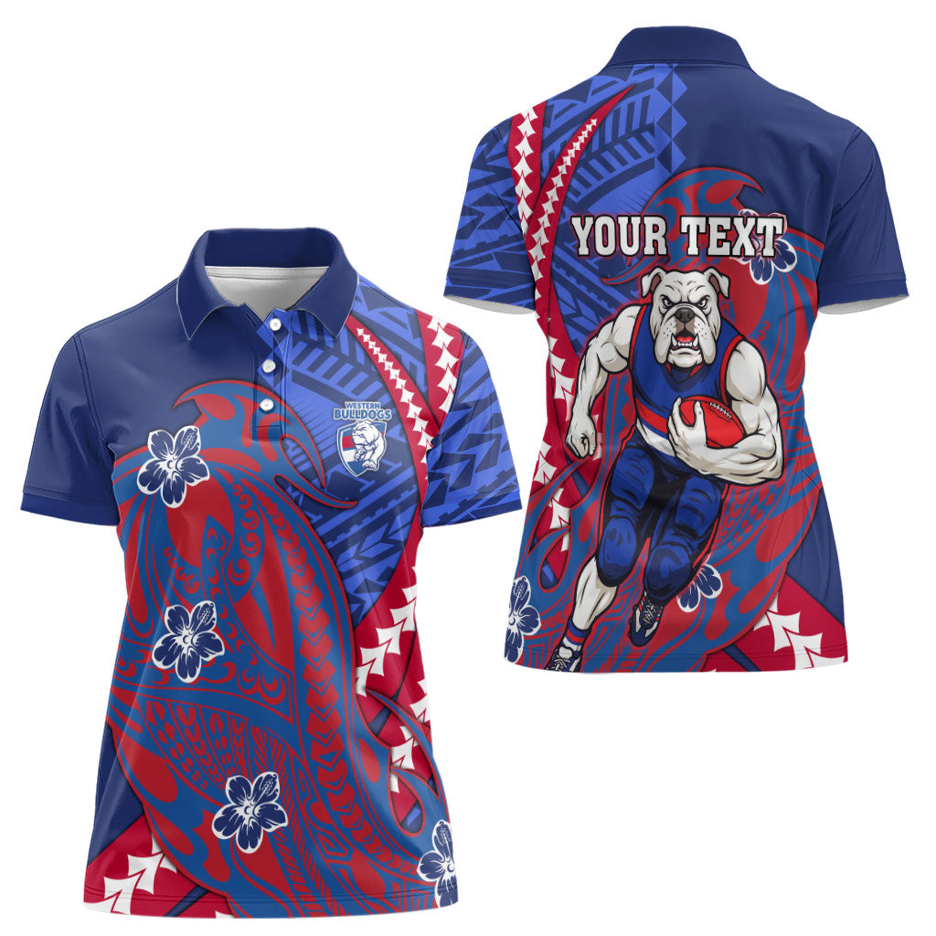 Personalized Western Bulldogs Women Polo Shirt Polynesian Tribal Bulldog Mascot With Hibiscus Floral Art