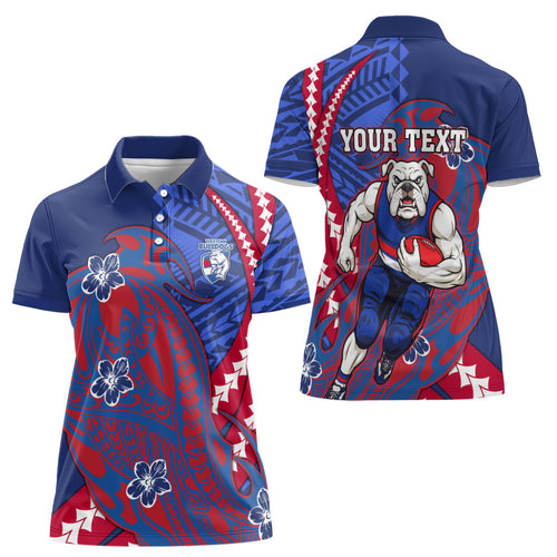 Personalized Western Bulldogs Women Polo Shirt Polynesian Tribal Bulldog Mascot With Hibiscus Floral Art