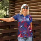Personalized Western Bulldogs Women Polo Shirt Polynesian Tribal Bulldog Mascot With Hibiscus Floral Art