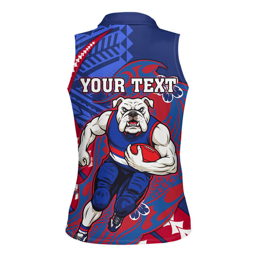 Personalized Western Bulldogs Women Sleeveless Polo Shirt Polynesian Tribal Bulldog Mascot With Hibiscus Floral Art