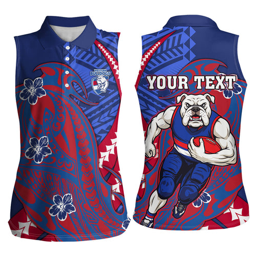 Personalized Western Bulldogs Women Sleeveless Polo Shirt Polynesian Tribal Bulldog Mascot With Hibiscus Floral Art