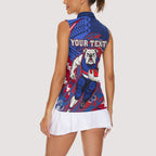 Personalized Western Bulldogs Women Sleeveless Polo Shirt Polynesian Tribal Bulldog Mascot With Hibiscus Floral Art