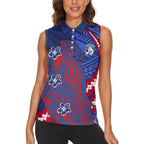 Personalized Western Bulldogs Women Sleeveless Polo Shirt Polynesian Tribal Bulldog Mascot With Hibiscus Floral Art