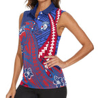 Personalized Western Bulldogs Women Sleeveless Polo Shirt Polynesian Tribal Bulldog Mascot With Hibiscus Floral Art