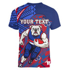 Personalized Western Bulldogs Women V-Neck T-Shirt Polynesian Tribal Bulldog Mascot With Hibiscus Floral Art