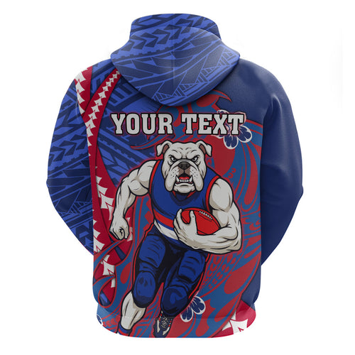 Personalized Western Bulldogs Zip Hoodie Polynesian Tribal Bulldog Mascot With Hibiscus Floral Art